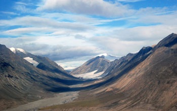 Photo of Quttinirpaaq National Park, which is dominated by glaciers and tundra vegetation.