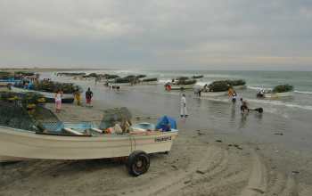 lobster fishermen setting traps at Punta Abreojos, Baja California, Mexico.