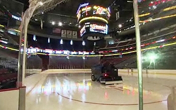 Zamboni fixing the ice before a hockey game