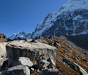 Photo of a large boulder atop the inner moraine in the Rio Blanco Valley.