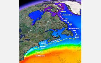 Map showing oceanographic data collected in the Arctic and North Atlantic oceans.