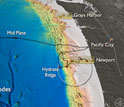 Illustration showing the location of an OOI regional scale node at Axial Volcano and Hydrate Ridge.