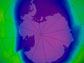 Earths ozone hole shown in blue over the Antarctic.