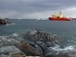 Photo of the research vessel Nathaniel B. Palmer near Palmer Station, Anvers Island, Antarctica.