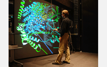 Protein Data Bank browser software on virtual reality wall at Calit2, UC-San Diego