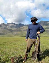 Photo of Andrew Jacobson doing fieldwork in Alaska.