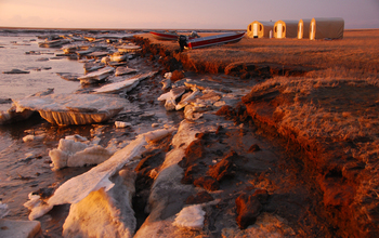 Ice on the Tutakoke River breaks up near the field camp