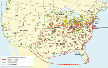 map showing Philadelphia as the northernmost of the Southern cities