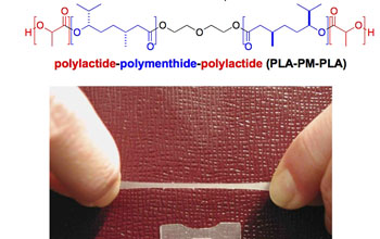 Diagram showing an experimental polymer and molecular structures of various substances