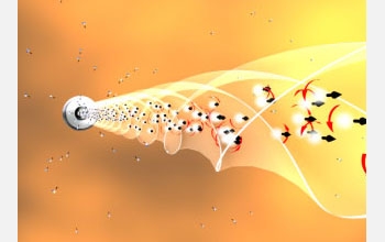 Illustration of beam of light made up of protons