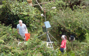 Scientists at a weather station near equipment