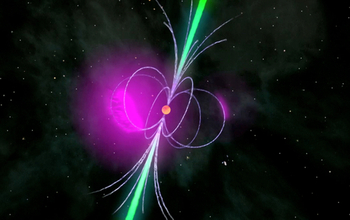 Artist's rendition of a gamma-ray pulsar, a compact neutron star that accelerates charged particles.