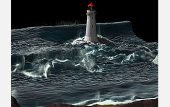 A still photo of water, one of Fedkiw's simulations.