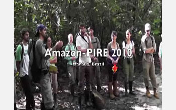 Research who are studying the Amazon rainforest and the words Amazon-Pire 2010, Manaus, Brazil.