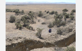 Photo of the southeast channel of the Bidart Fan, Carrizo Plain, looking downstream.