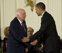 Photo of Berni Adler receiving the National Medal of Science from President Barack Obama.