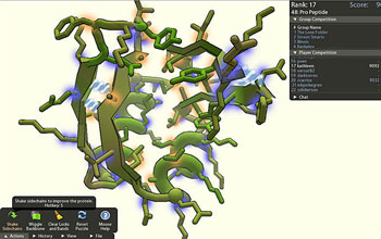 Screen capture from the Foldit game which tackles the problem of protein folding.