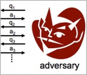 illustration showing a table, data and evil adversary