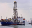 Photo of drillship JOIDES Resolution Honolulu Harbor.