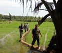 WSC researchers talking about paddy irrigation with a farmer in Sri Lanka.