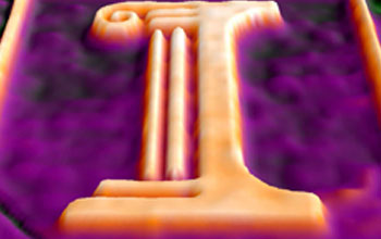 False color 3-D image of the height profile of UI logo etched in gallium-arsenide.