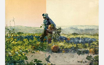 Digital re-creation of For to Be a Farmer's Boy showing sunset before fading, matched to original.