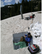 Photo of University of Utah researchers Annie Bruyant and McKenzie Skiles in Wolf Creek Pass, Colo.