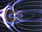 An artists rendering of the solar wind as it streaks by Earth.