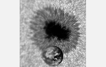 The same sunspot with the Earth to scale.