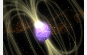Illustration of a highly-magnetized neutron star undergoing a "starquake."