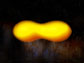 Photo of a peanut-shaped star system with two nearly identical stars closely orbiting each other.