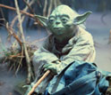 Photo of a Yoda puppet up-close in the exhibition.