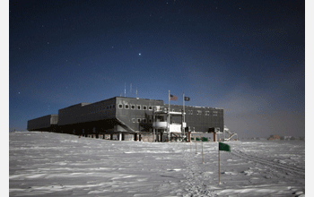 Main visitor entrance to the Elevated Station at Amundsen-Scott South Pole Station