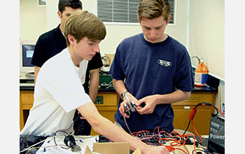Photo of high school students building a ROV.