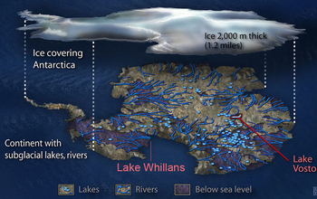 An artist's conception of the Antarctic subglacial environment.