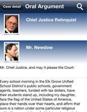 Screenshot from a mobile device showing an argument retrieved from The Oyez Project.