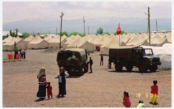 A military tent city housed survivors of the May 2003 earthquake in Bingol, Turkey.