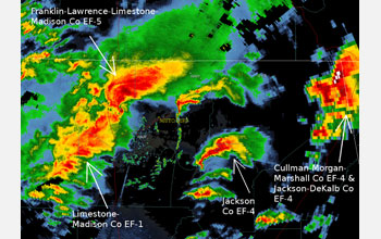 a UAH radar instrument showing multiple tornado supercell storms on April 27, 2011.