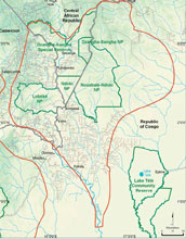 Map showing the location of Nouabale-Ndoki National Park.