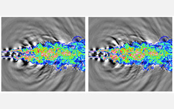 Small, well-timed disturbances added to uncontrolled turbulent jet result in quiet, controlled jet.