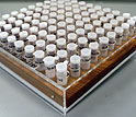 Vials filled with samples are ready for analysis.