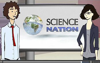 Male and female news anchors/avatars and words Science Nation