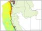 A map showing West Coast ocean areas most affected by humans.