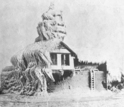 Historic photo of  a house covered in ice and snow following a snowstorm in Oswego, N.Y.;