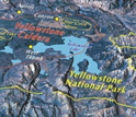 Topography of Yellowstone National Park showing the volcano's caldera, or sunken floor.