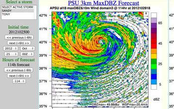 snapshot from the Penn State University real-time hurricane analysis