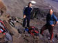 Scientists stand near lava fields of Greenland