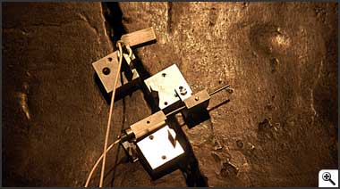 Close up image of sensor on bell crack -- Click to enlarge