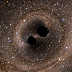Still from simulation of two black holes merging