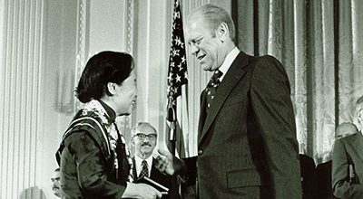 President Gerald Ford with medalist Chien-Shiung Wu